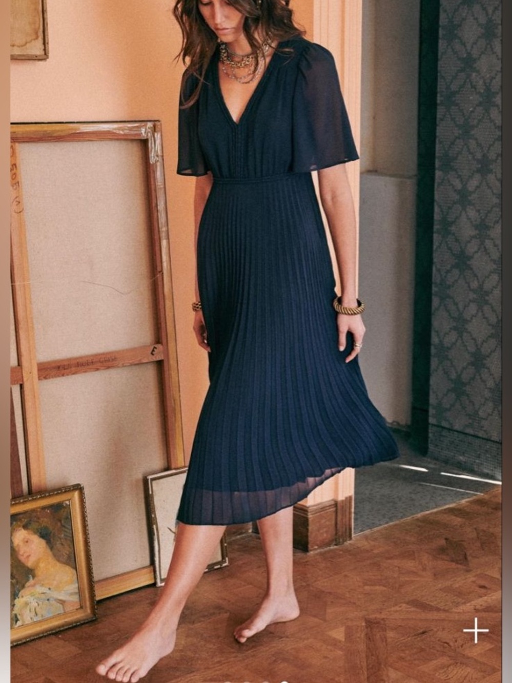 Sezane Robe FLORENCIA Pleated DRESS Navy Blue Sz 2 - Picture 12 of 12